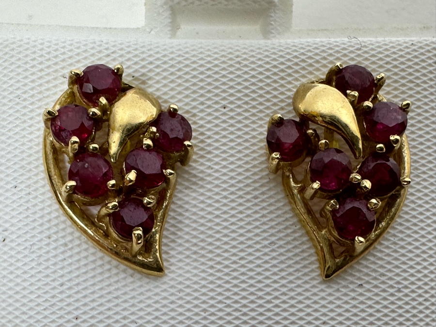 14K Gold Ruby Earrings 2.9g [Photo 3]