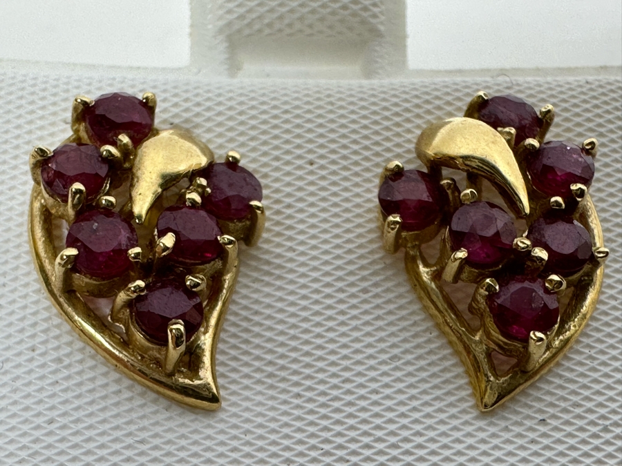 14K Gold Ruby Earrings 2.9g [Photo 4]