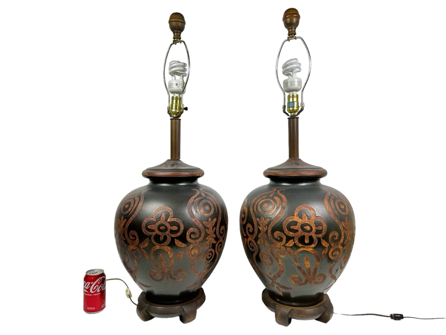Pair Of Mid-Century Pottery Lamps No Shades 36H [Photo 1]