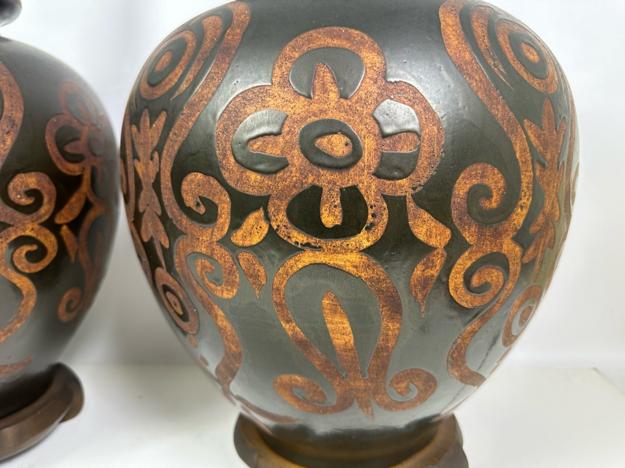 Pair Of Mid-Century Pottery Lamps No Shades 36H [Photo 5]