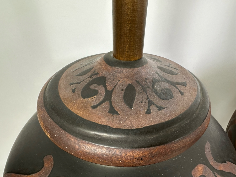 Pair Of Mid-Century Pottery Lamps No Shades 36H [Photo 2]