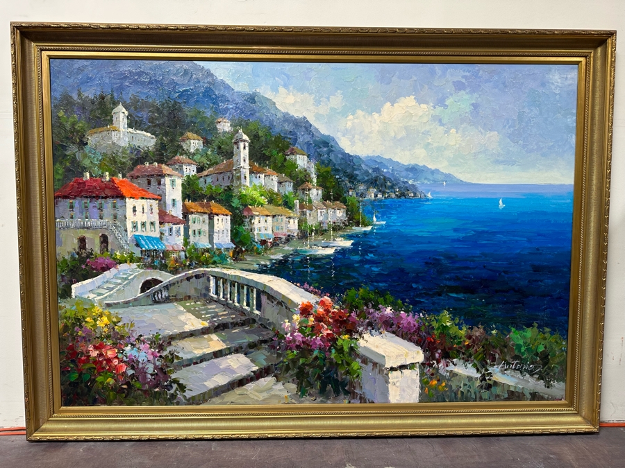 Large Original Seascape Oil On Canvas Painting Signed Antonio 72 X 48 Framed 80 X 56 [Photo 6]