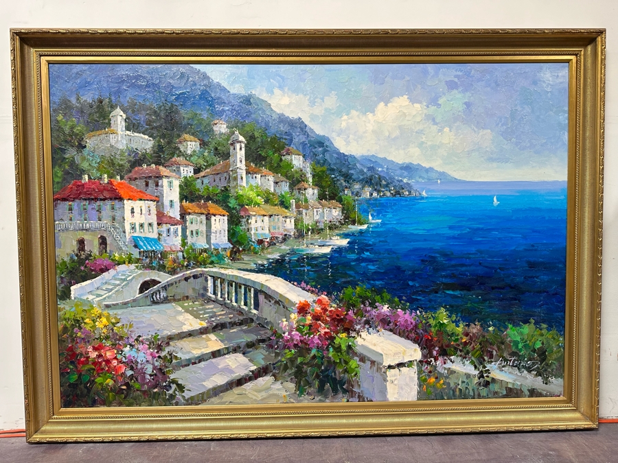 Large Original Seascape Oil On Canvas Painting Signed Antonio 72 X 48 Framed 80 X 56 [Photo 7]