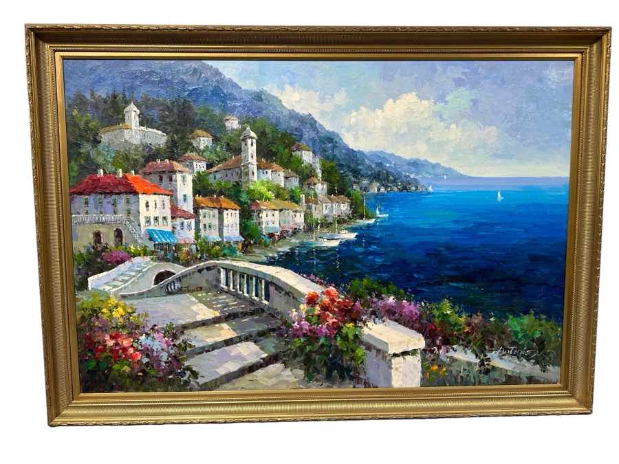 Large Original Seascape Oil On Canvas Painting Signed Antonio 72 X 48   55349 Rsxl 