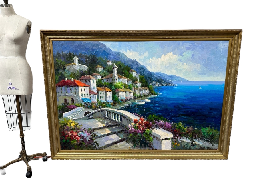 Large Original Seascape Oil On Canvas Painting Signed Antonio 72 X 48 Framed 80 X 56 [Photo 1]