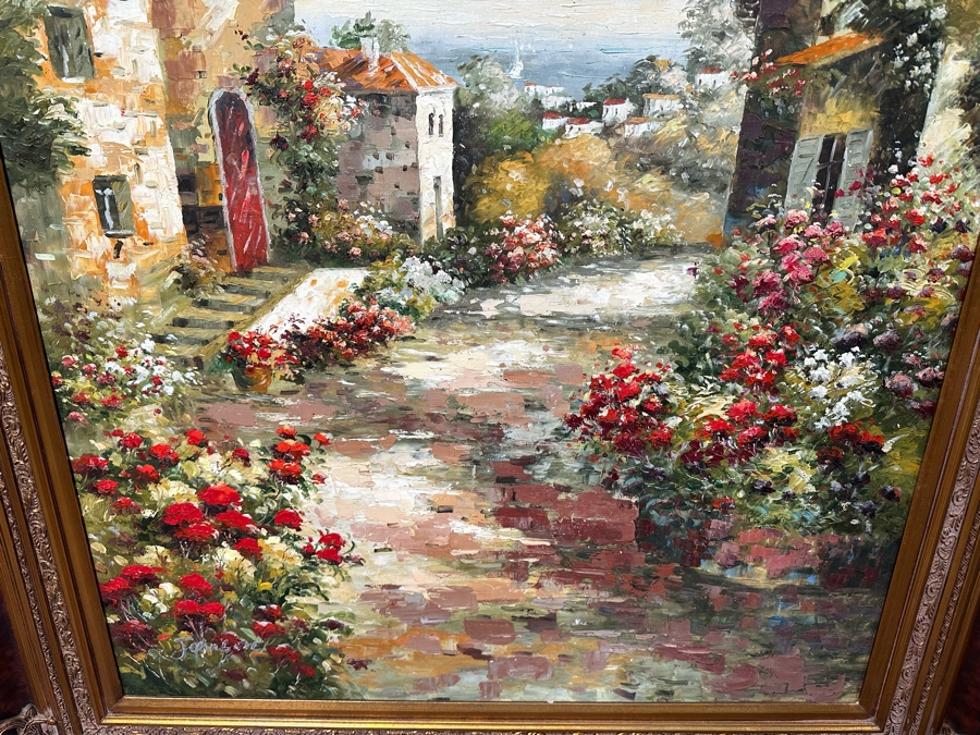 Large Original Cityscape Seascape Oil On Canvas Painting Signed Johnson 36 X 48 Framed 48 X 60 Retails $2,800 [Photo 8]