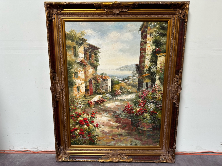 Large Original Cityscape Seascape Oil On Canvas Painting Signed Johnson 36 X 48 Framed 48 X 60 Retails $2,800 [Photo 4]