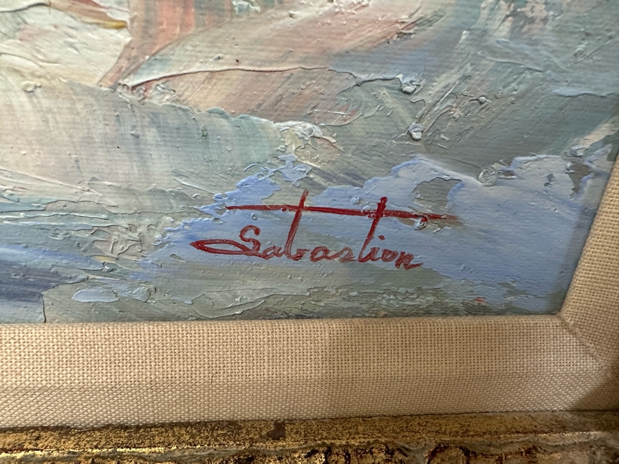 Original Seascape Italian Scenery Oil On Canvas Painting Signed Sabastion 24 X 20 Framed 32.5 X 29	 [Photo 8]