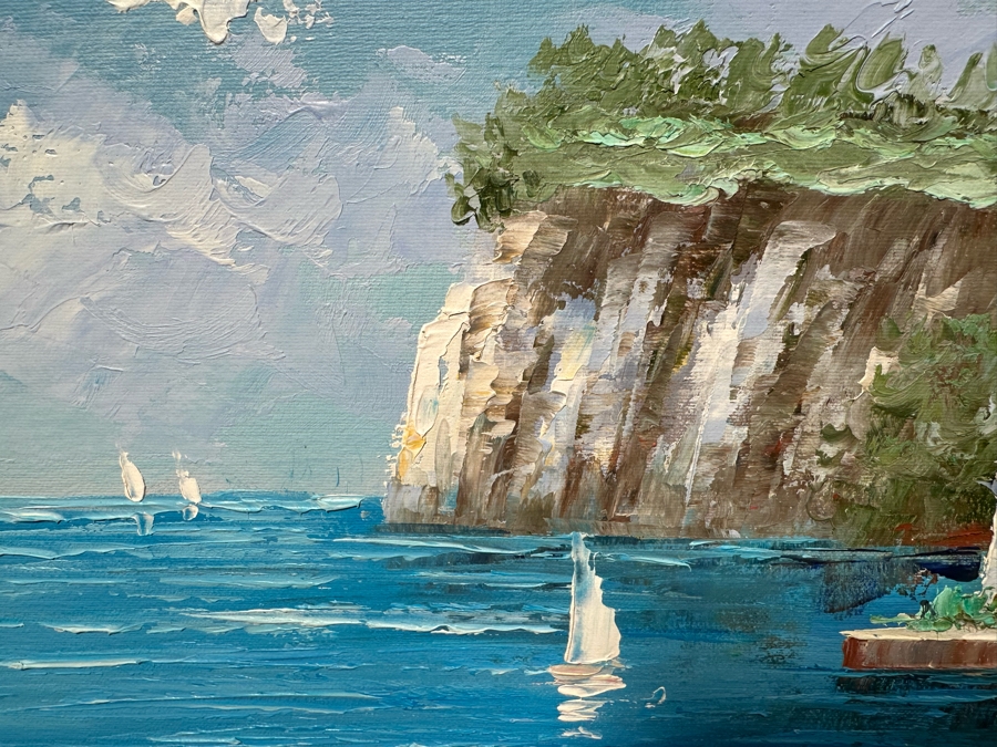 Original Seascape Italian Scenery Oil On Canvas Painting Signed Sabastion 24 X 20 Framed 32.5 X 29	 [Photo 7]