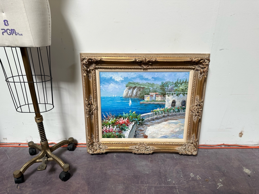 Original Seascape Italian Scenery Oil On Canvas Painting Signed Sabastion 24 X 20 Framed 32.5 X 29	 [Photo 2]