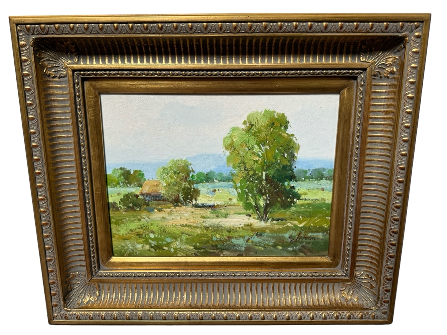 Original Plein Air Landscape Painting On Canvas Signed Clifton 16 X 12 Framed 24 X 20.5