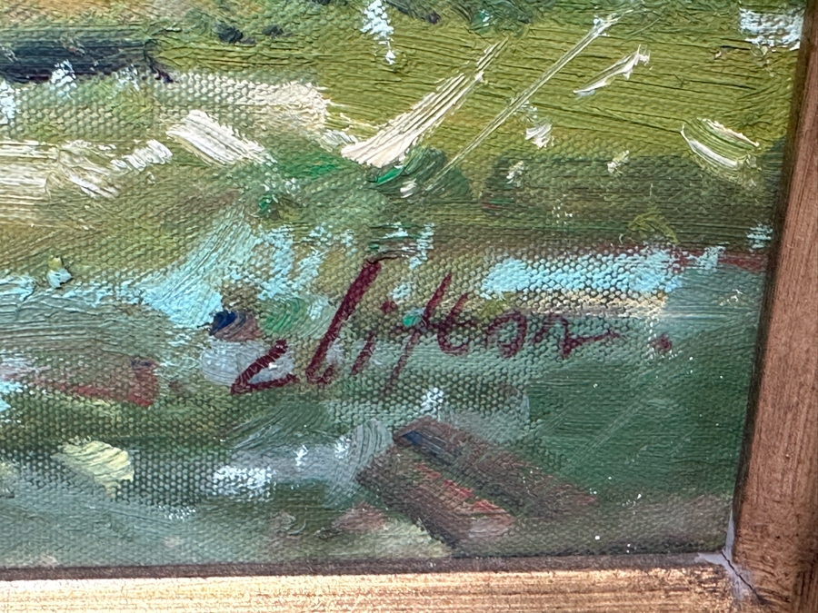 Original Plein Air Landscape Painting On Canvas Signed Clifton 16 X 12 Framed 24 X 20.5 [Photo 8]