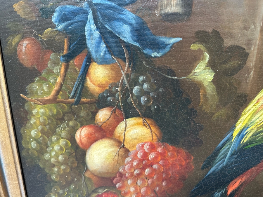 Original Still Life With Parrot And Fruit Painting On Canvas Signed Schroter 40 X 30 Framed 54.5 X 45 [Photo 11]