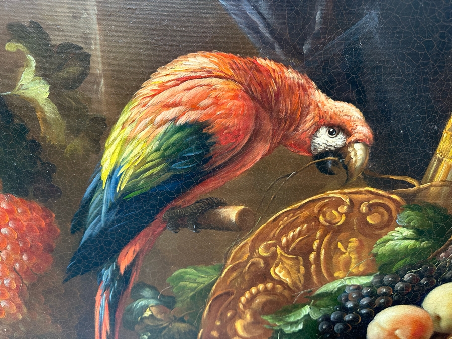 Original Still Life With Parrot And Fruit Painting On Canvas Signed Schroter 40 X 30 Framed 54.5 X 45 [Photo 9]