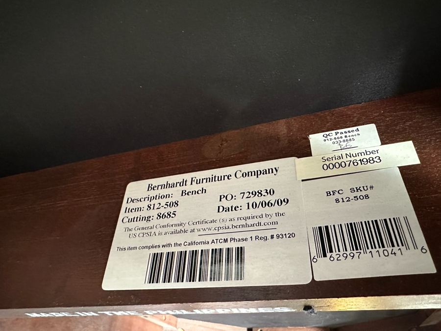 Bernhardt Furniture Company Bench 49.5W X 20D X 22H [Photo 8]