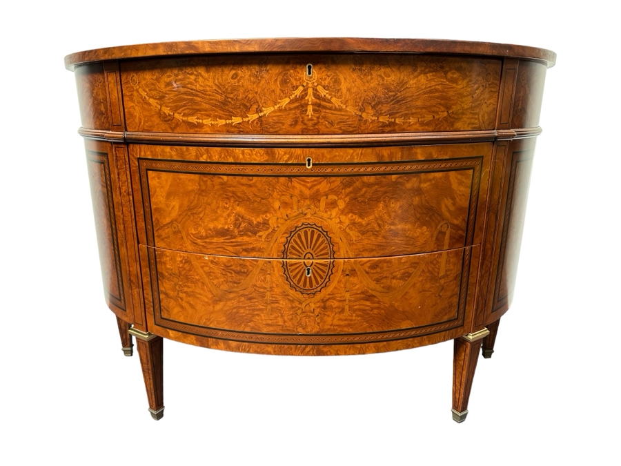 Francesco Molon Giemme Fine Furniture Demilune Commode 3 Lockable Drawers With Skeleton Key 46W X 18D X 33H Retails $2,100 [Photo 1]
