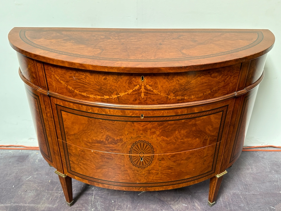 Francesco Molon Giemme Fine Furniture Demilune Commode 3 Lockable Drawers With Skeleton Key 46W X 18D X 33H Retails $2,100 [Photo 5]