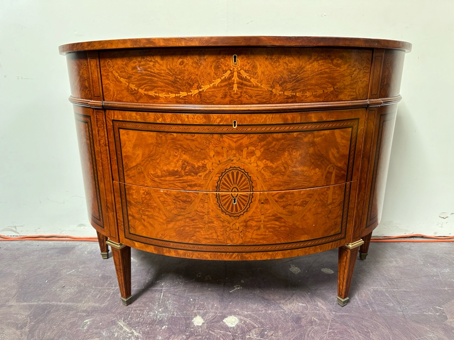 Francesco Molon Giemme Fine Furniture Demilune Commode 3 Lockable Drawers With Skeleton Key 46W X 18D X 33H Retails $2,100 [Photo 3]