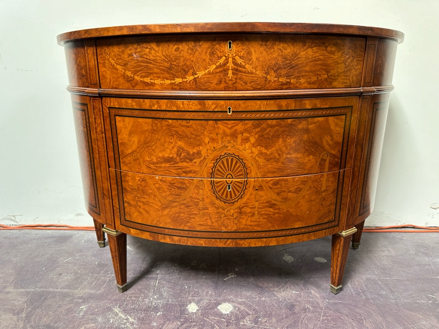 Francesco Molon Giemme Fine Furniture Demilune Commode 3 Lockable Drawers With Skeleton Key 46W X 18D X 33H Retails $2,100 [Photo 2]