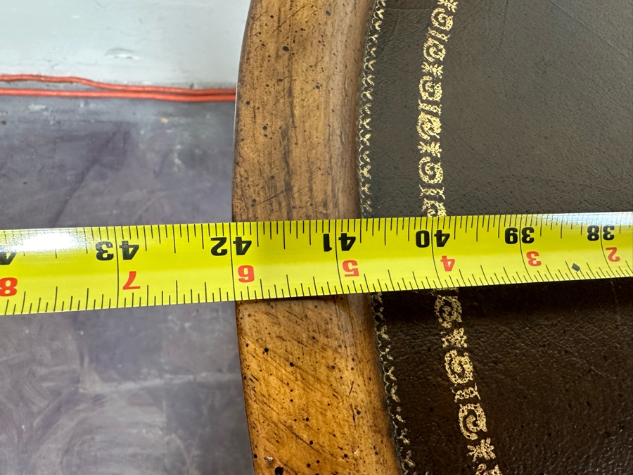 Hollywood Regency Leather Top Wooden Bamboo Motif Oval Coffee Table 42W X 28D X 21H [Photo 11]