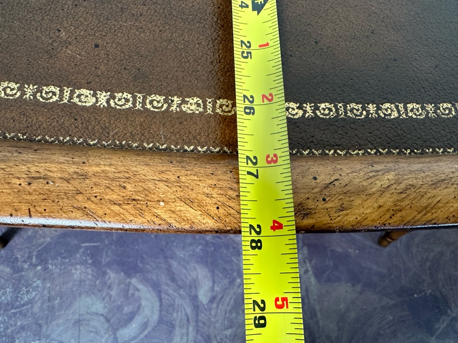 Hollywood Regency Leather Top Wooden Bamboo Motif Oval Coffee Table 42W X 28D X 21H [Photo 12]