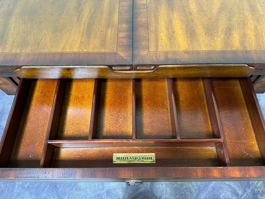 Maitland-Smith Wooden Gaming Table With Two Drawers Missing One Drawer Pull 30W X 30.5D X 32H [Photo 6]