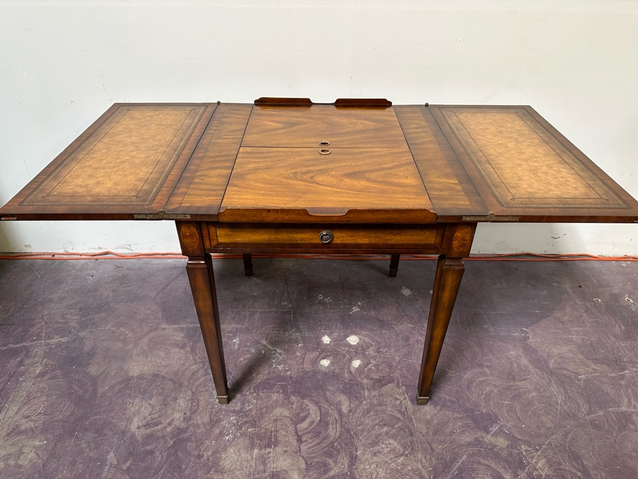 Maitland-Smith Wooden Gaming Table With Two Drawers Missing One Drawer Pull 30W X 30.5D X 32H [Photo 10]
