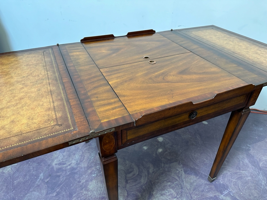 Maitland-Smith Wooden Gaming Table With Two Drawers Missing One Drawer Pull 30W X 30.5D X 32H [Photo 20]