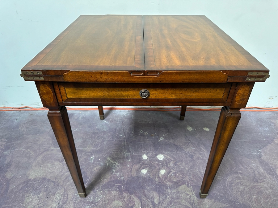 Maitland-Smith Wooden Gaming Table With Two Drawers Missing One Drawer Pull 30W X 30.5D X 32H [Photo 5]