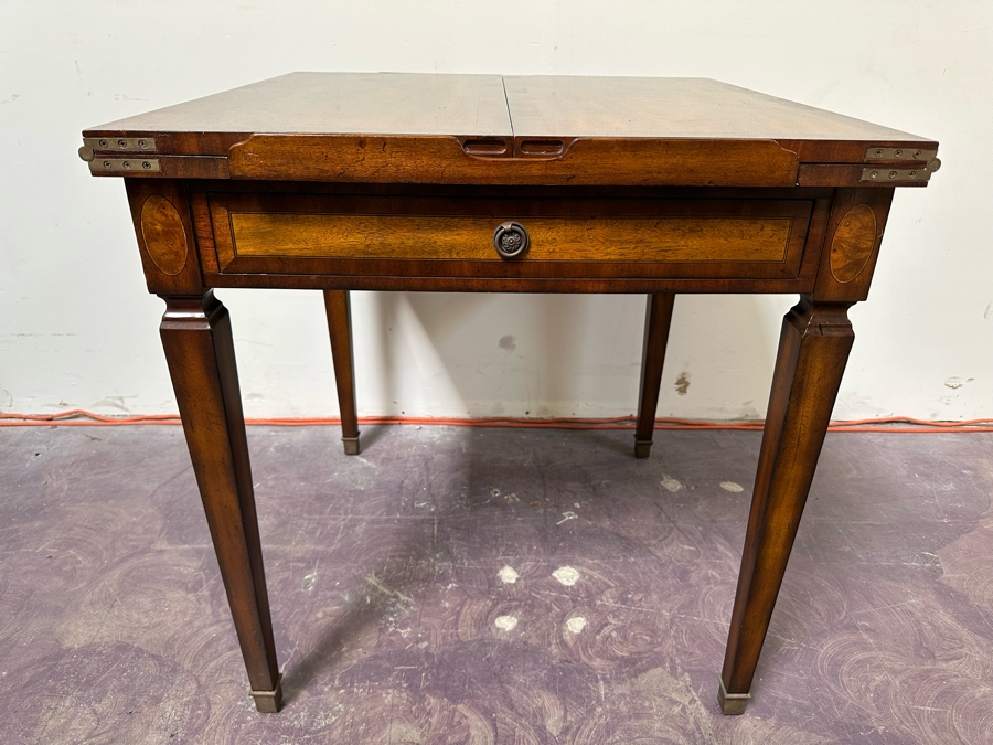 Maitland-Smith Wooden Gaming Table With Two Drawers Missing One Drawer Pull 30W X 30.5D X 32H [Photo 3]