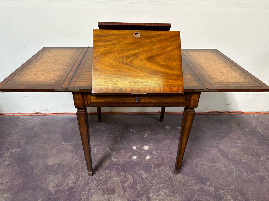 Maitland-Smith Wooden Gaming Table With Two Drawers Missing One Drawer Pull 30W X 30.5D X 32H [Photo 12]