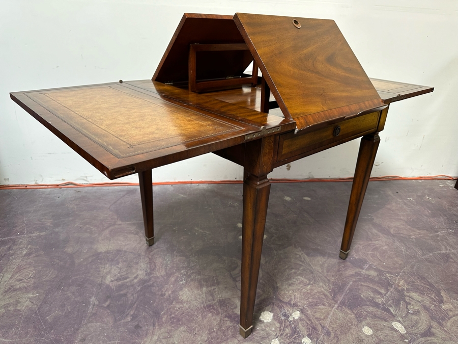 Maitland-Smith Wooden Gaming Table With Two Drawers Missing One Drawer Pull 30W X 30.5D X 32H [Photo 14]