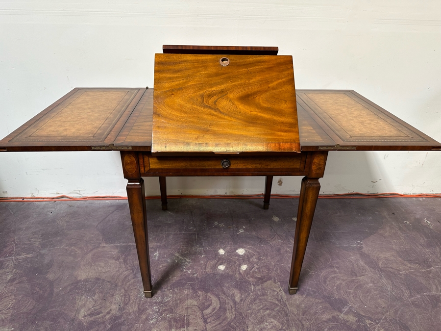 Maitland-Smith Wooden Gaming Table With Two Drawers Missing One Drawer Pull 30W X 30.5D X 32H [Photo 11]