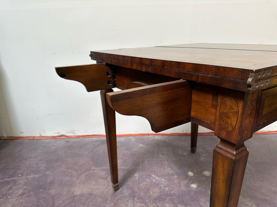 Maitland-Smith Wooden Gaming Table With Two Drawers Missing One Drawer Pull 30W X 30.5D X 32H [Photo 24]