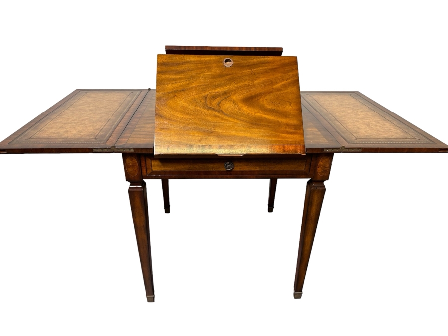 Maitland-Smith Wooden Gaming Table With Two Drawers Missing One Drawer Pull 30W X 30.5D X 32H