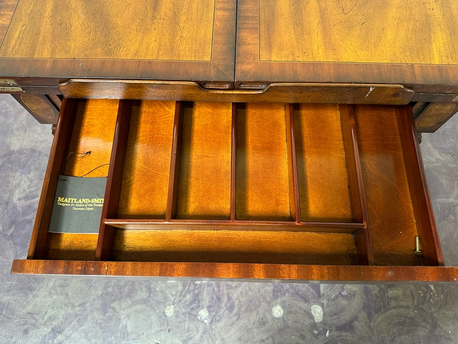 Maitland-Smith Wooden Gaming Table With Two Drawers Missing One Drawer Pull 30W X 30.5D X 32H [Photo 30]