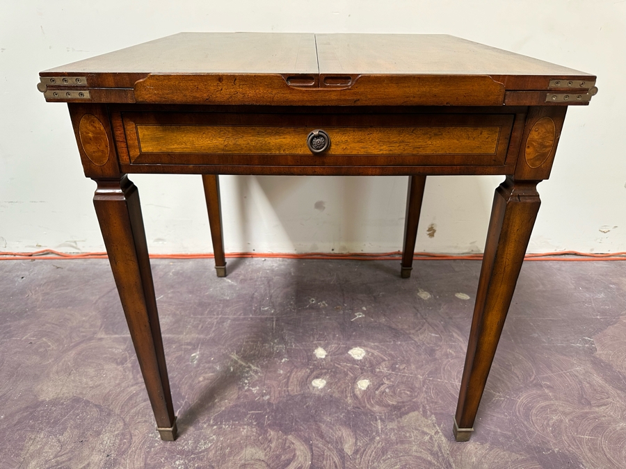 Maitland-Smith Wooden Gaming Table With Two Drawers Missing One Drawer Pull 30W X 30.5D X 32H [Photo 4]