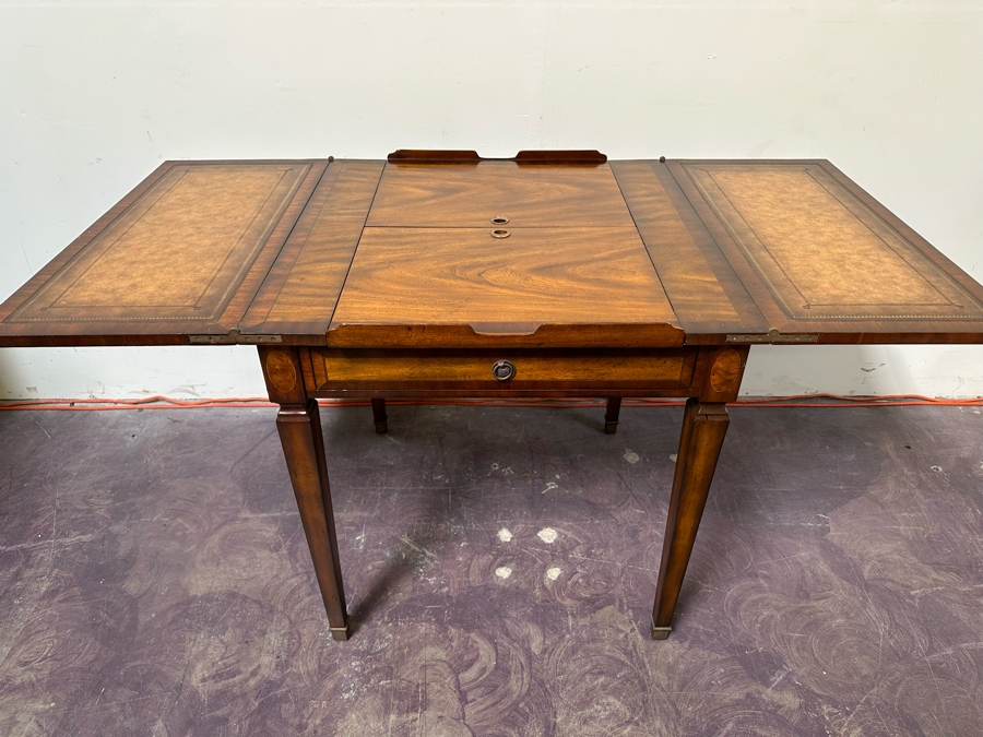 Maitland-Smith Wooden Gaming Table With Two Drawers Missing One Drawer Pull 30W X 30.5D X 32H [Photo 9]