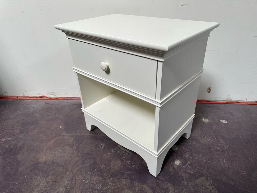 Crate & Barrel White Wooden Nightstand With Drawer 27W X 17D X 28H [Photo 6]