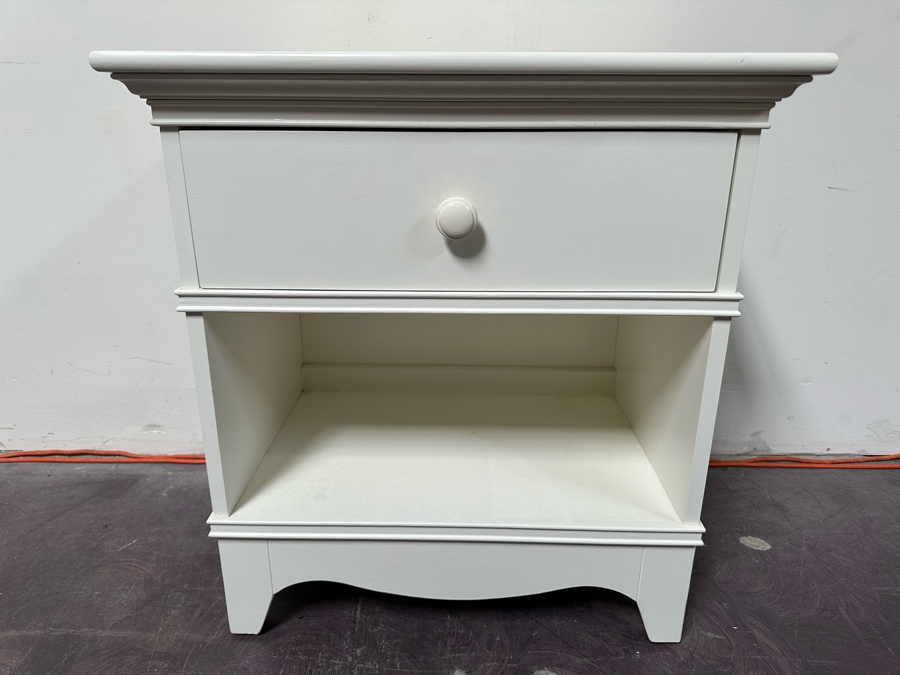 Crate & Barrel White Wooden Nightstand With Drawer 27W X 17D X 28H [Photo 3]