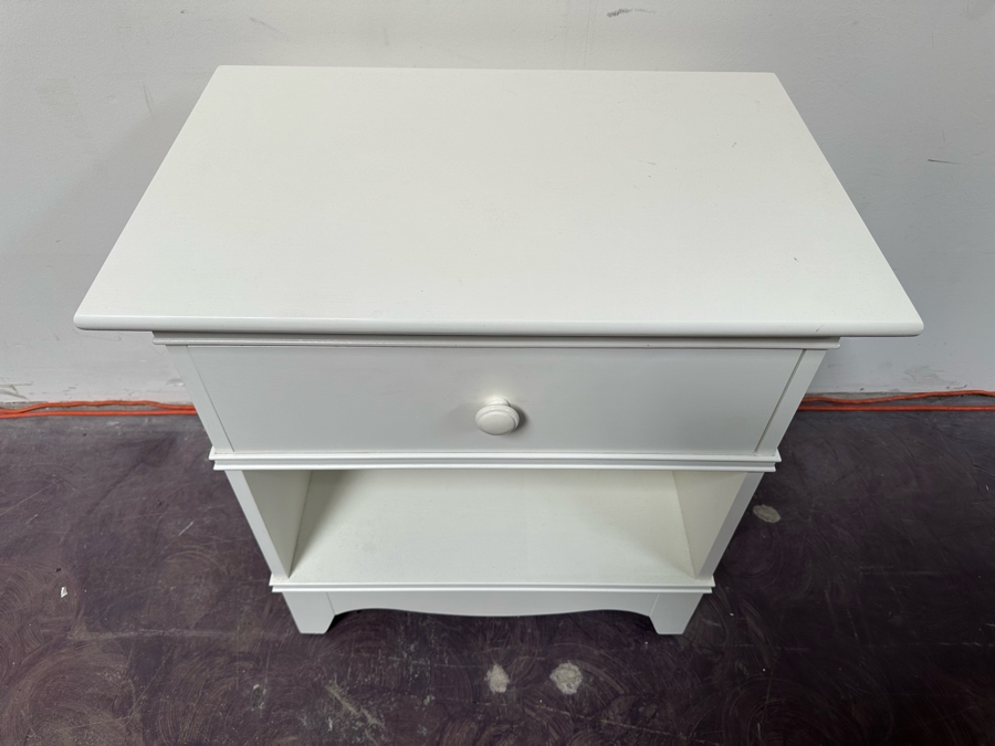 Crate & Barrel White Wooden Nightstand With Drawer 27W X 17D X 28H [Photo 4]