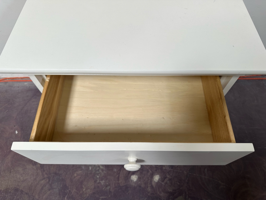 Crate & Barrel White Wooden Nightstand With Drawer 27W X 17D X 28H [Photo 5]