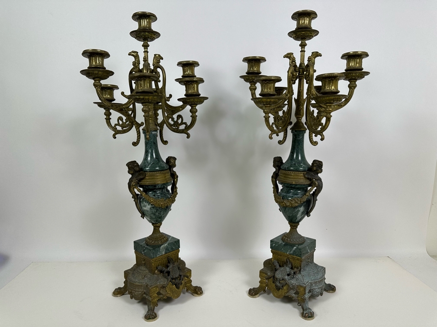 Pair Of Italian Marble And Brass Candelabra 24.5H [Photo 12]