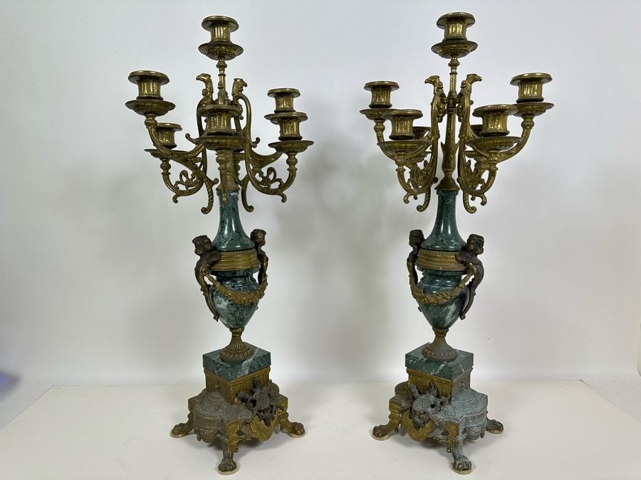 Pair Of Italian Marble And Brass Candelabra 24.5H [Photo 13]