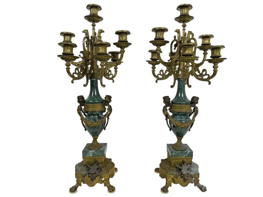 Pair Of Italian Marble And Brass Candelabra 24.5H [Photo 1]