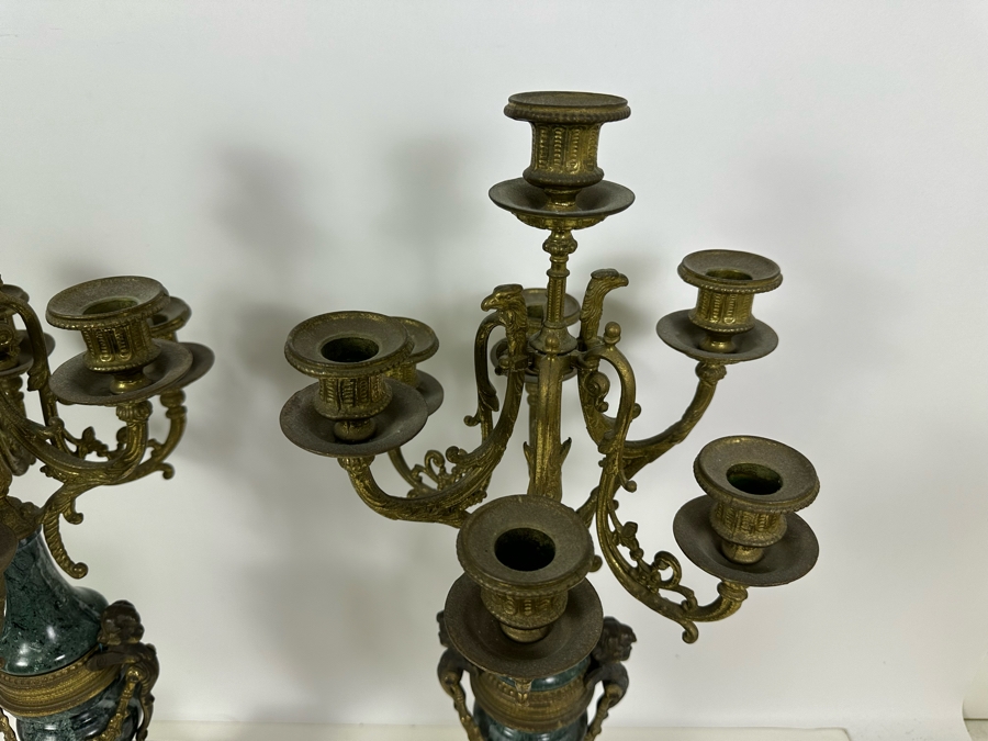 Pair Of Italian Marble And Brass Candelabra 24.5H [Photo 8]