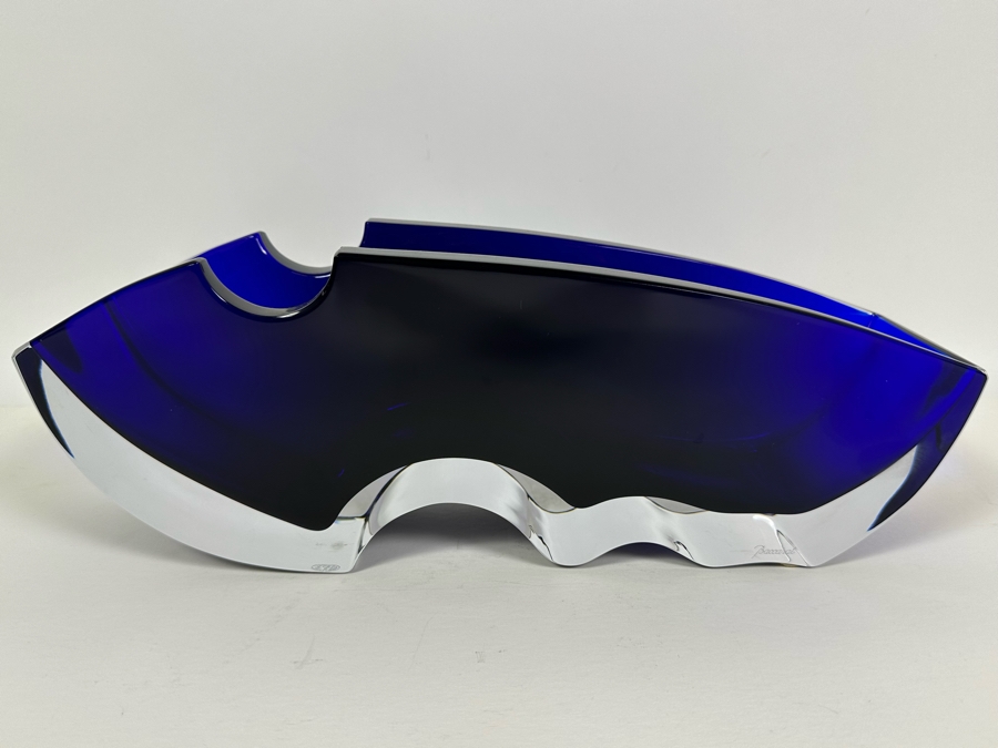 Rare Baccarat Crystal Blue Oceanie Flower Vase France (Heavy) Designed By Thomas Bastide 13.5W X 4D X 5H [Photo 2]