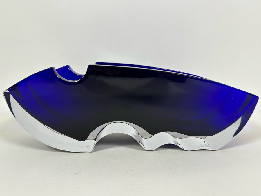 Rare Baccarat Crystal Blue Oceanie Flower Vase France (Heavy) Designed By Thomas Bastide 13.5W X 4D X 5H [Photo 5]