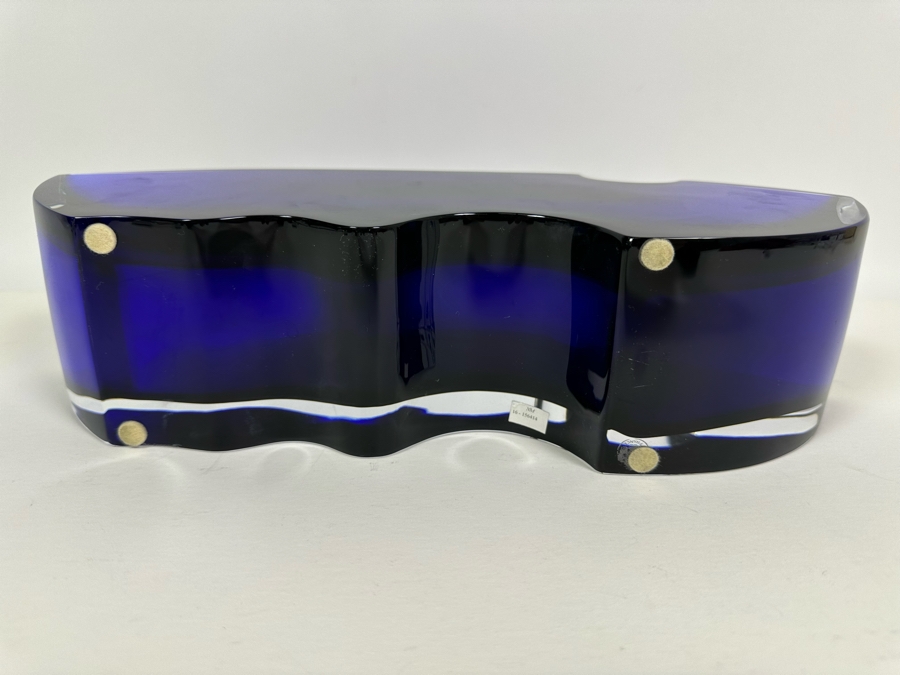 Rare Baccarat Crystal Blue Oceanie Flower Vase France (Heavy) Designed By Thomas Bastide 13.5W X 4D X 5H [Photo 14]