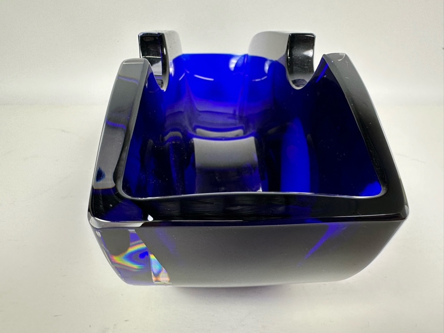 Rare Baccarat Crystal Blue Oceanie Flower Vase France (Heavy) Designed By Thomas Bastide 13.5W X 4D X 5H [Photo 11]